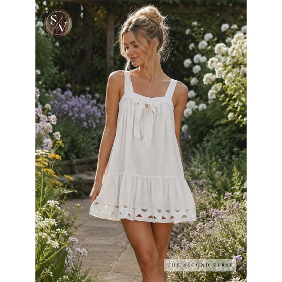 Petal & Pup Dresses & Skirts - White Cotton Tie Front Babydoll Mini Dress Cottagecore Size Medium